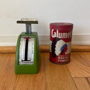 Vintage Kitchen Diet Scale and Baking Powder Tin